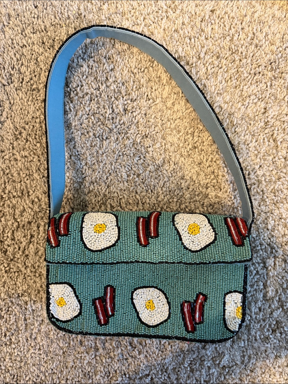 Anthropologie Beaded Breakfast Pattern Shoulder Bag in Aqua